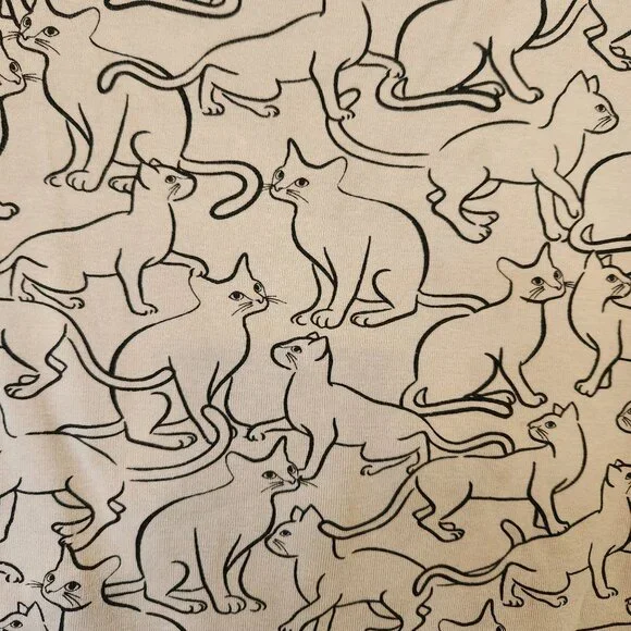 Kitty Cat Print Top Shirt Tan Black Whimsigoth Witchy Halloween Spirit Fairycore - Picture 7 of 15